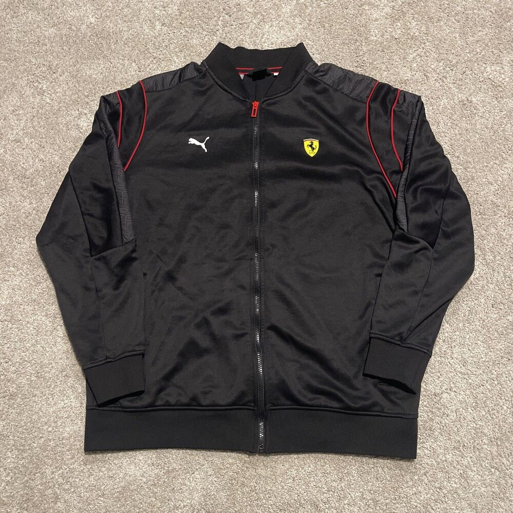 PUMA Ferrari Men’s Full Zip Track Jacket Black/Red Knit Polyester Size XL